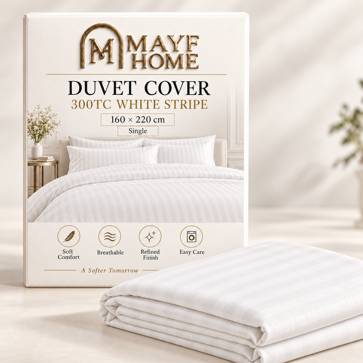 MAYF Home 300TC Duvet Cover – White Stripe
