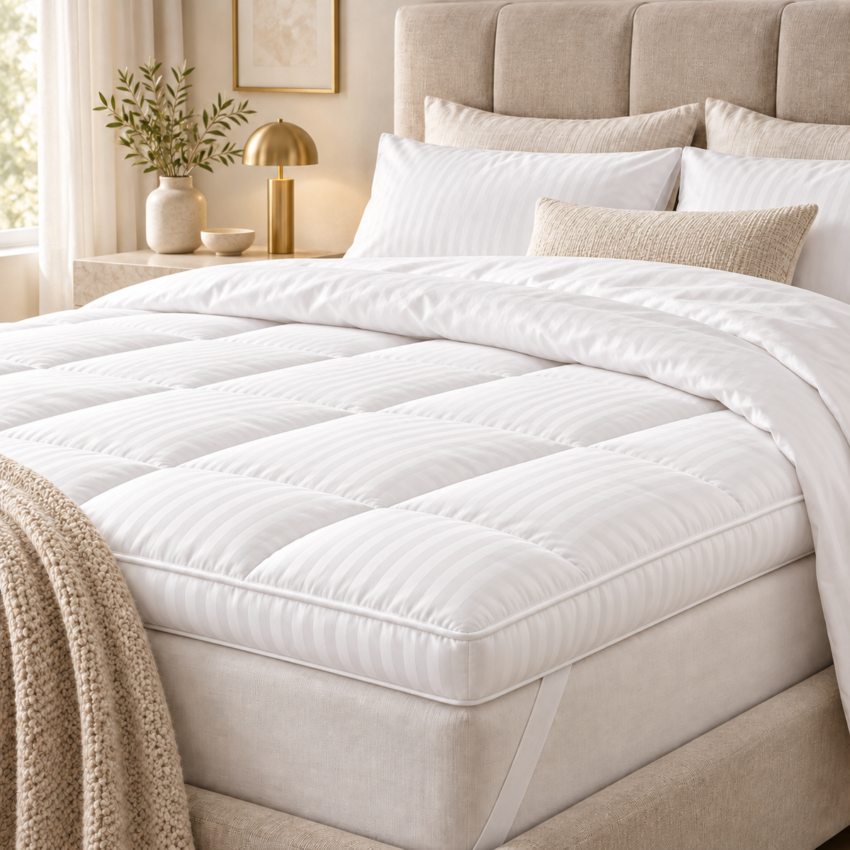MAYF Home 300TC Mattress Topper – White Stripe