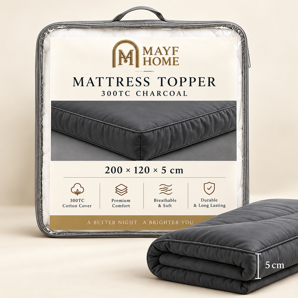 MAYF Home 300TC Mattress Topper – Charcoal
