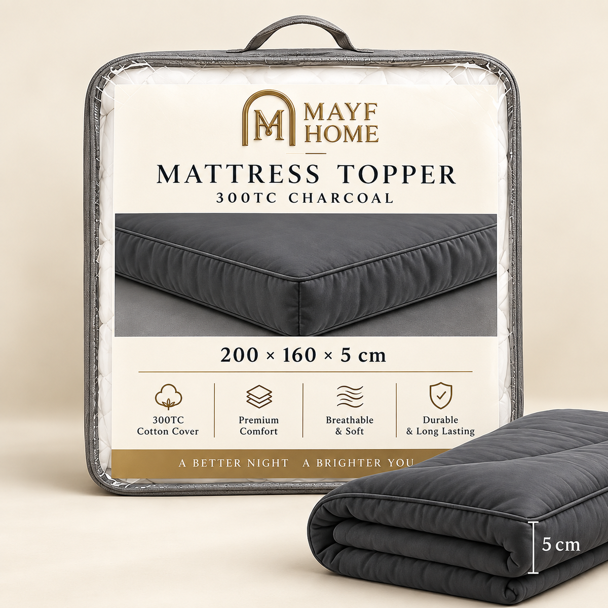 MAYF Home 300TC Mattress Topper – Charcoal