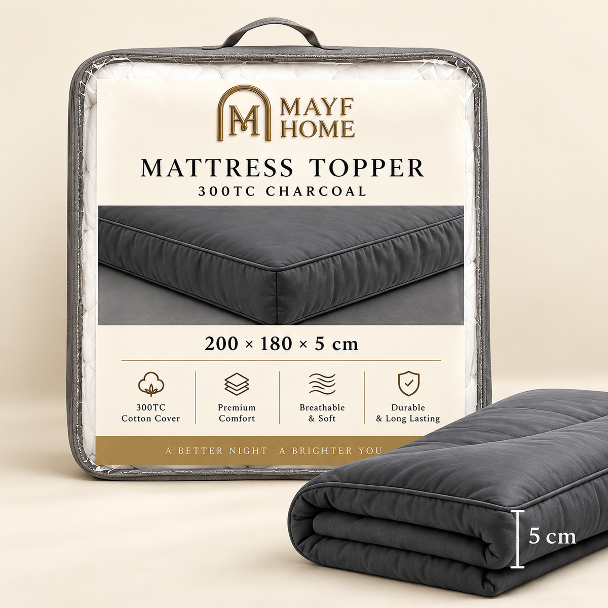 MAYF Home 300TC Mattress Topper – Charcoal