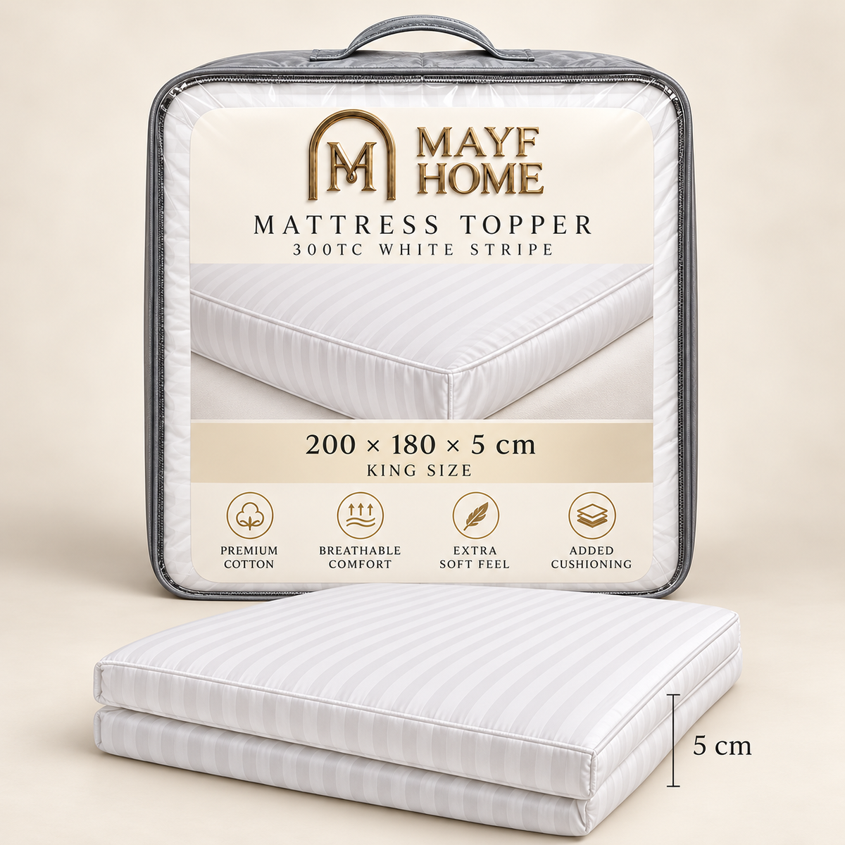 MAYF Home 300TC Mattress Topper – White Stripe