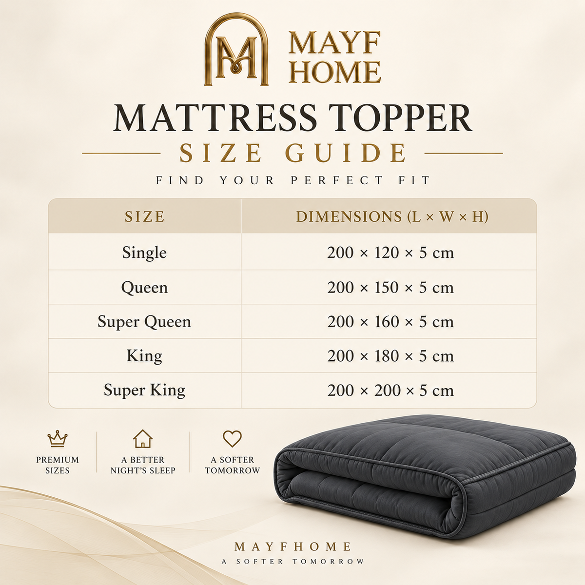 MAYF Home 300TC Mattress Topper – Charcoal