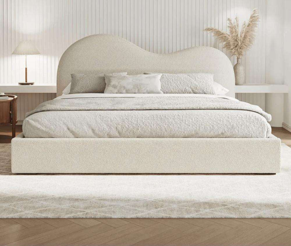 Serena Bouclé Upholstered Bed with Curved Headboard