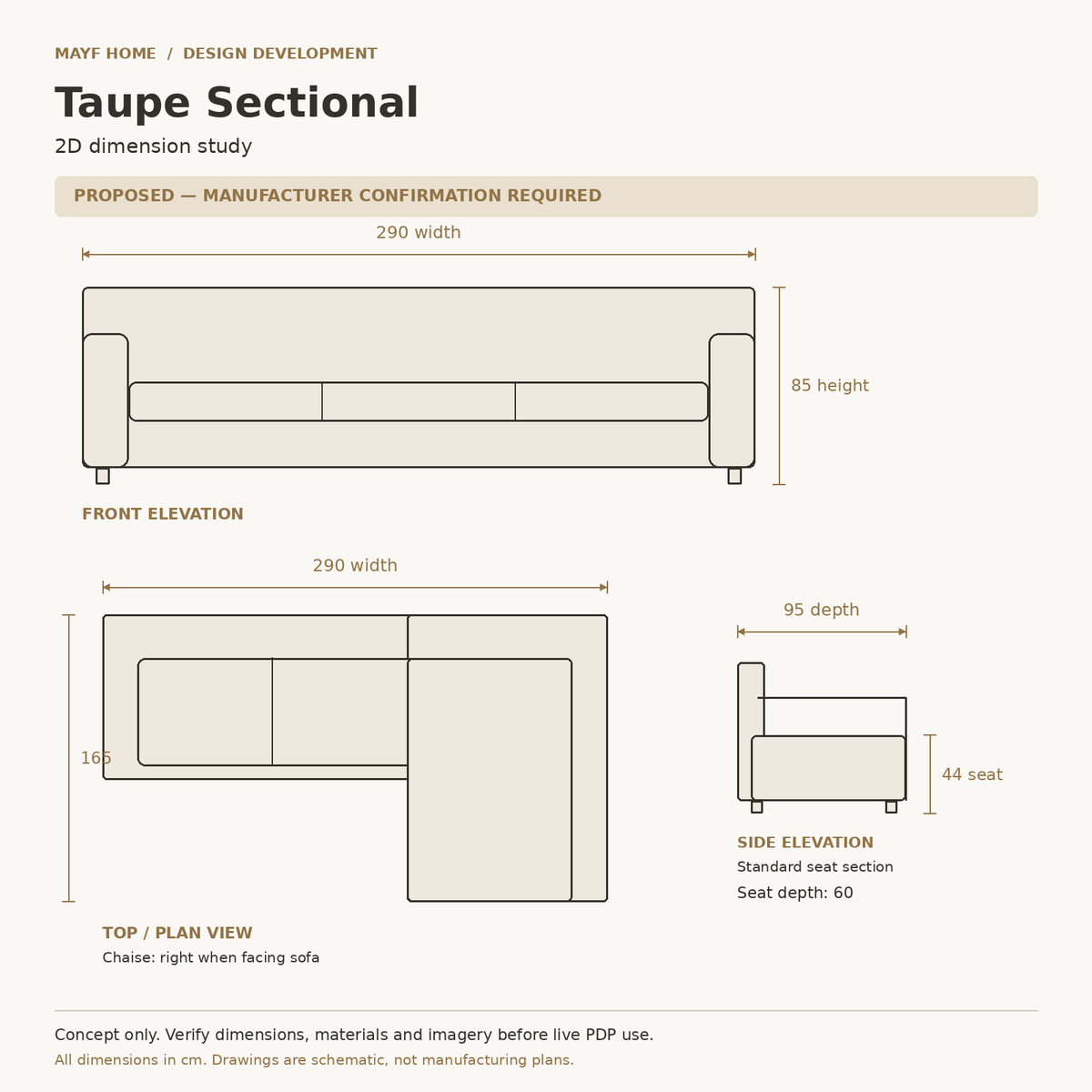 Taupe L-Shaped Sectional Sofa by MAYF HOME