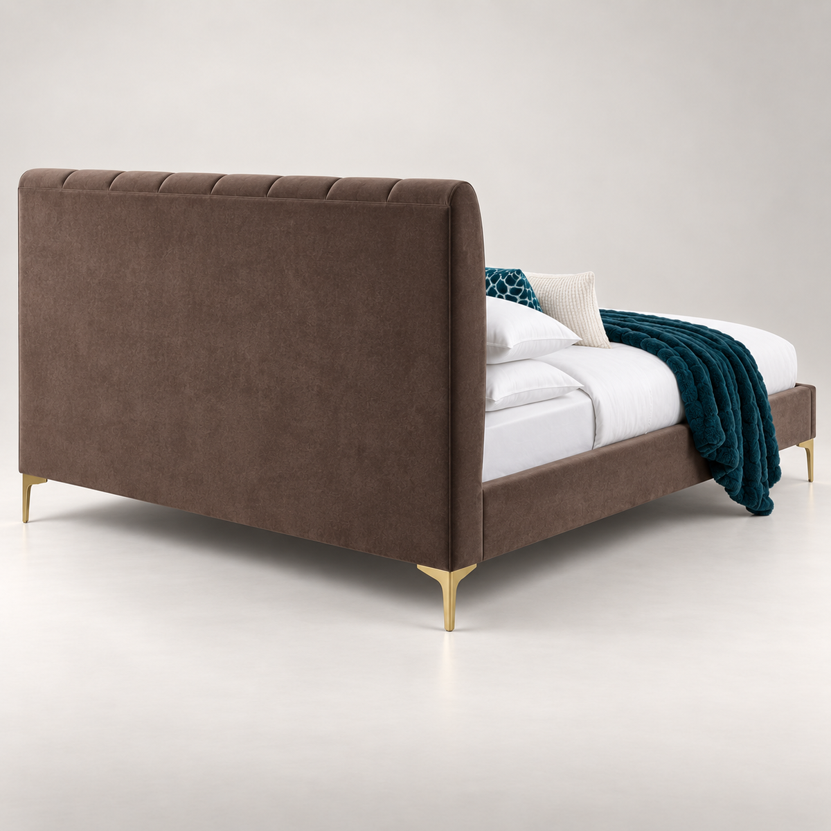 Taupe channel upholstered bed