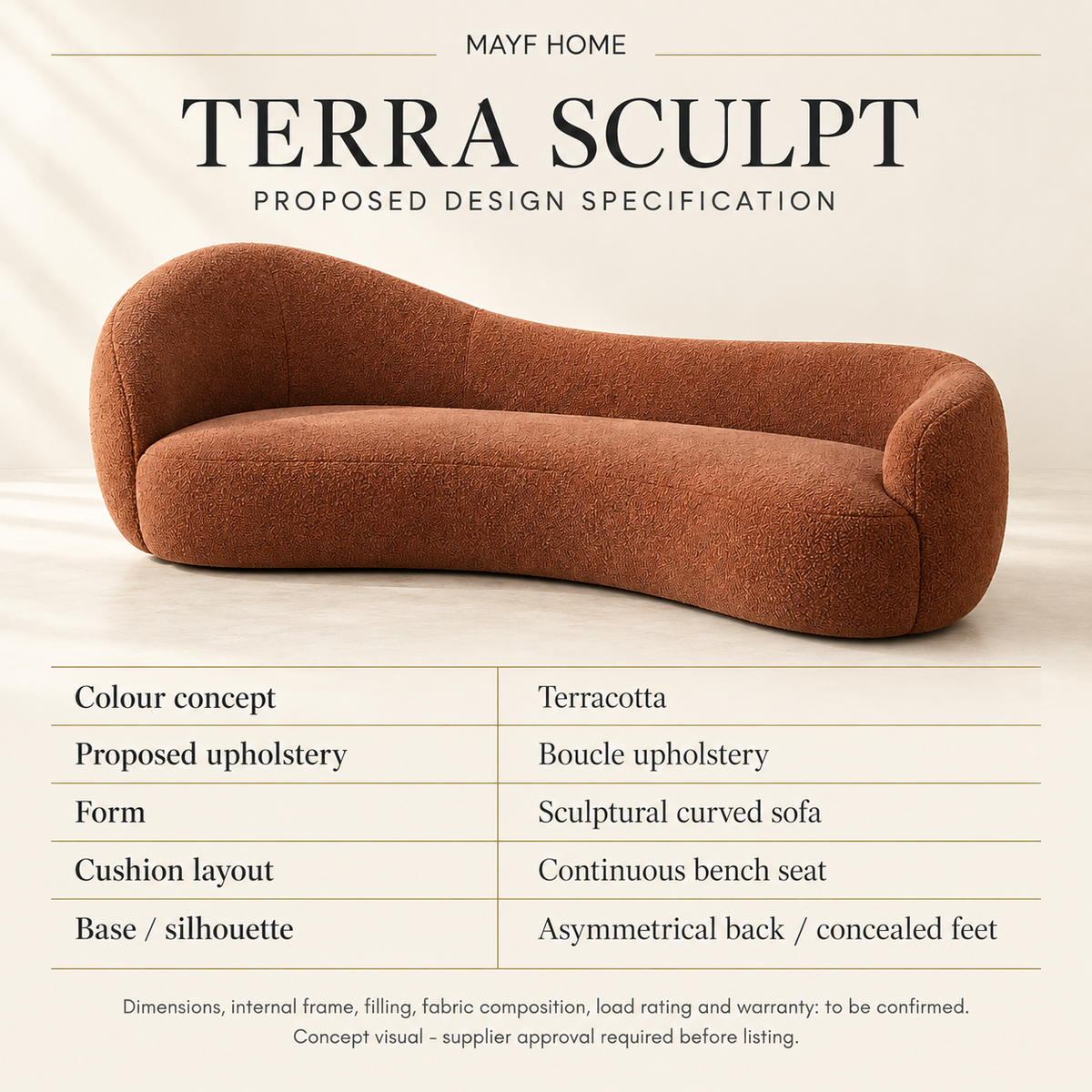 Terra Sculpt Terracotta Bouclé Curved Sofa by MAYF Home