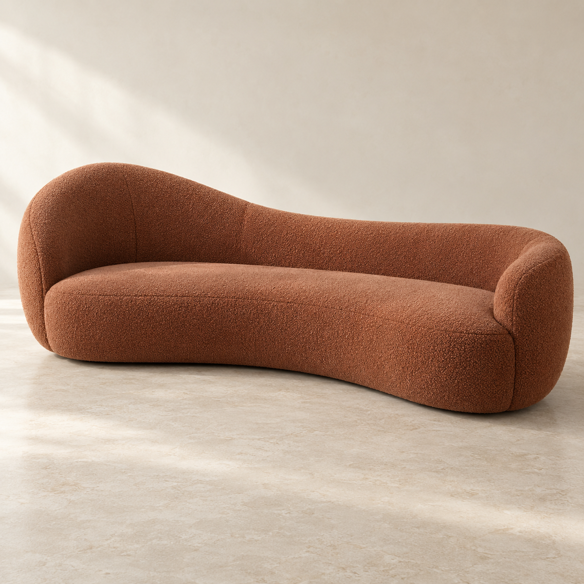 Terra Sculpt Terracotta Bouclé Curved Sofa by MAYF Home