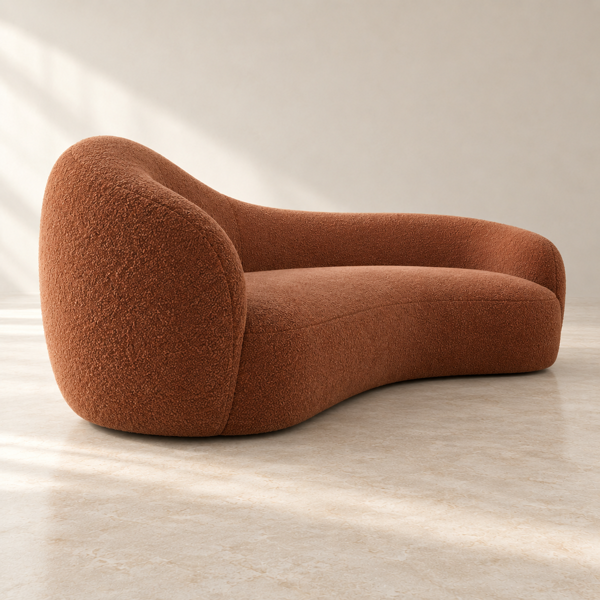 Terra Sculpt Terracotta Bouclé Curved Sofa by MAYF Home