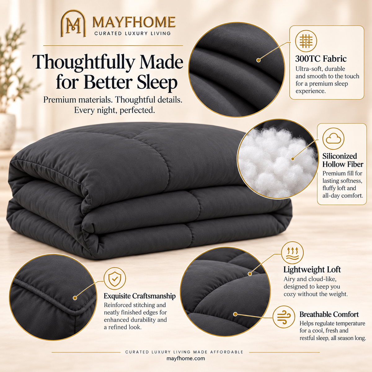 MAYF Home 300TC Duvet – Charcoal
