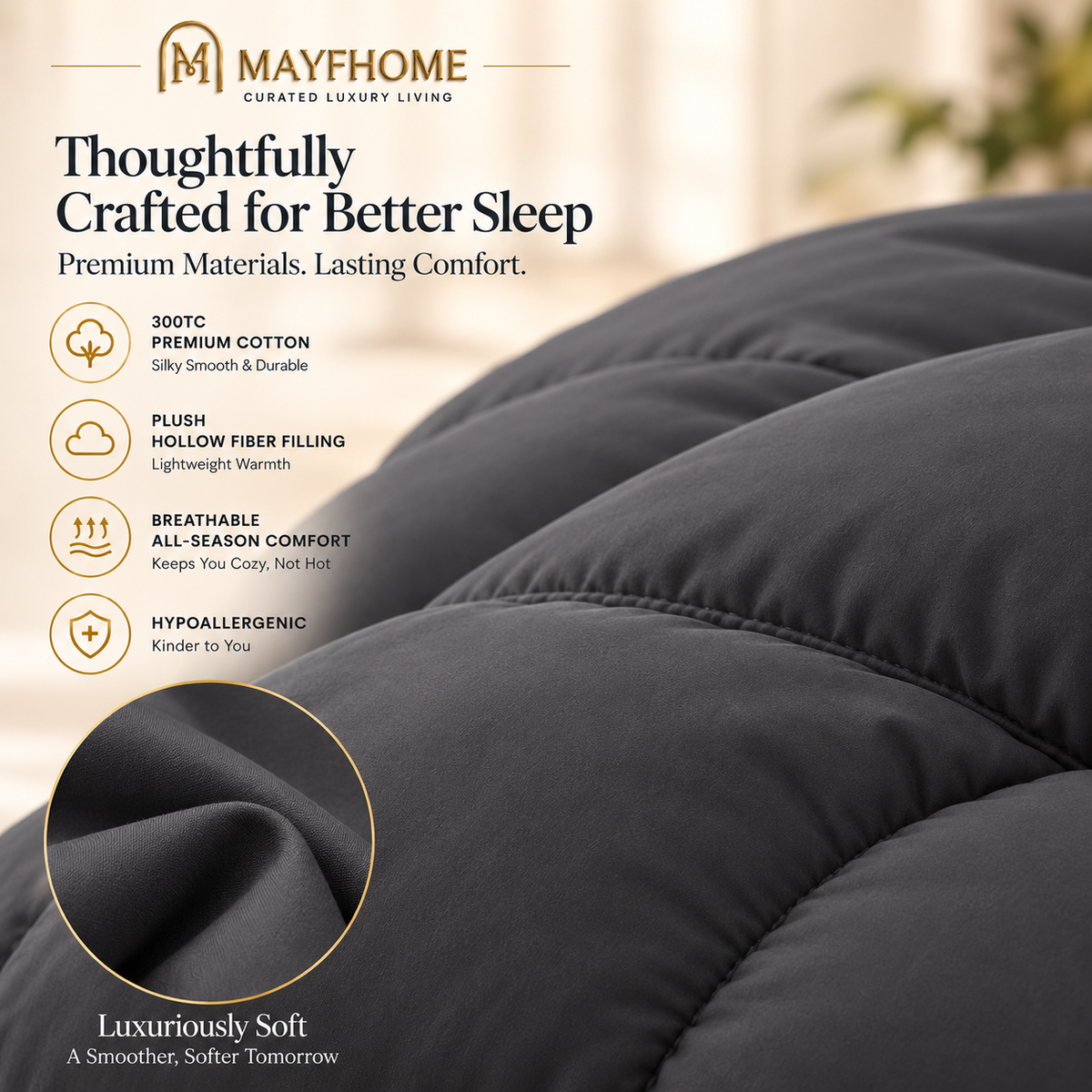 MAYF Home 300TC Duvet – Charcoal