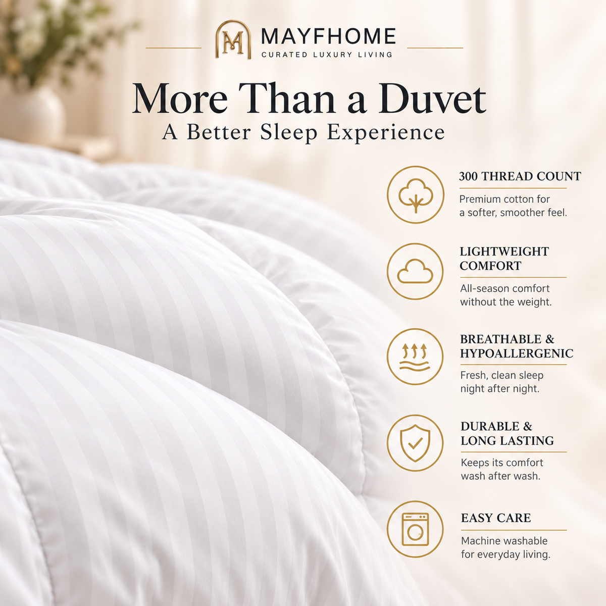 MAYF Home 300TC Duvet – White Stripe