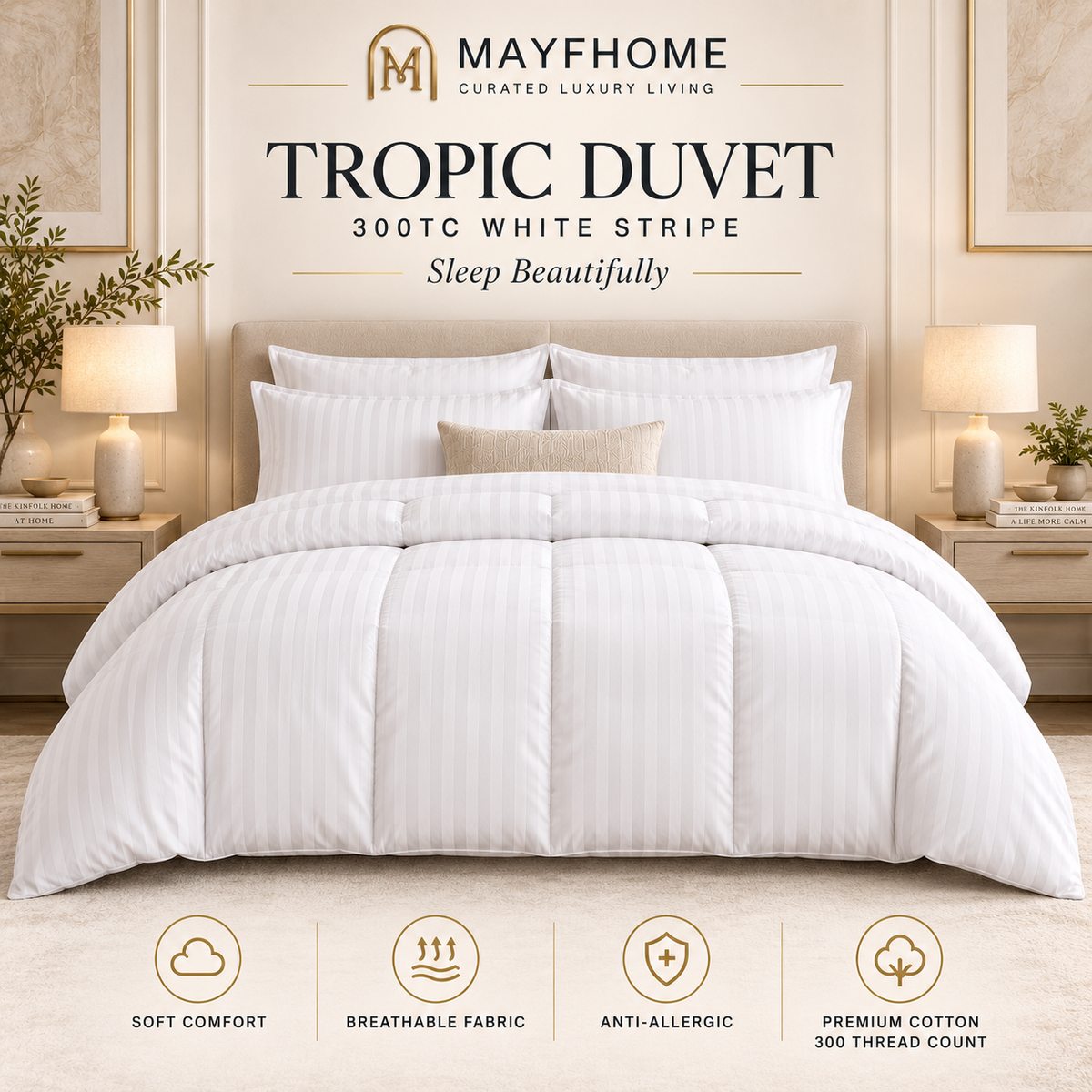 MAYF Home 300TC Duvet – White Stripe