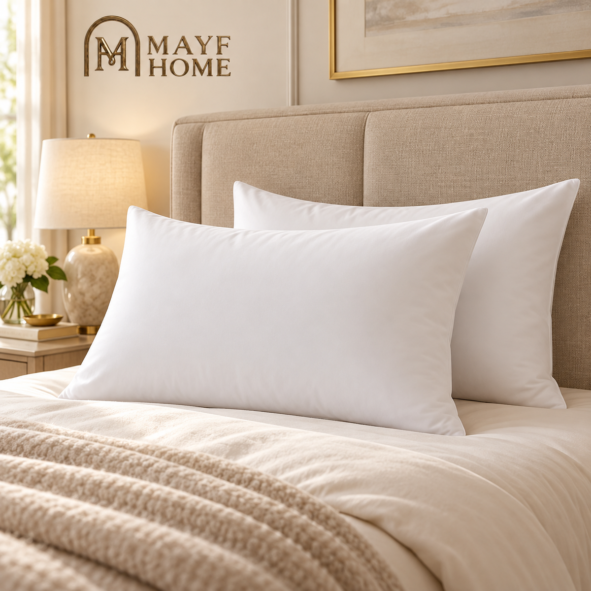MAYF Home VIROSA Micro Fiber Pillow 1200g — lifestyle photo on a bed