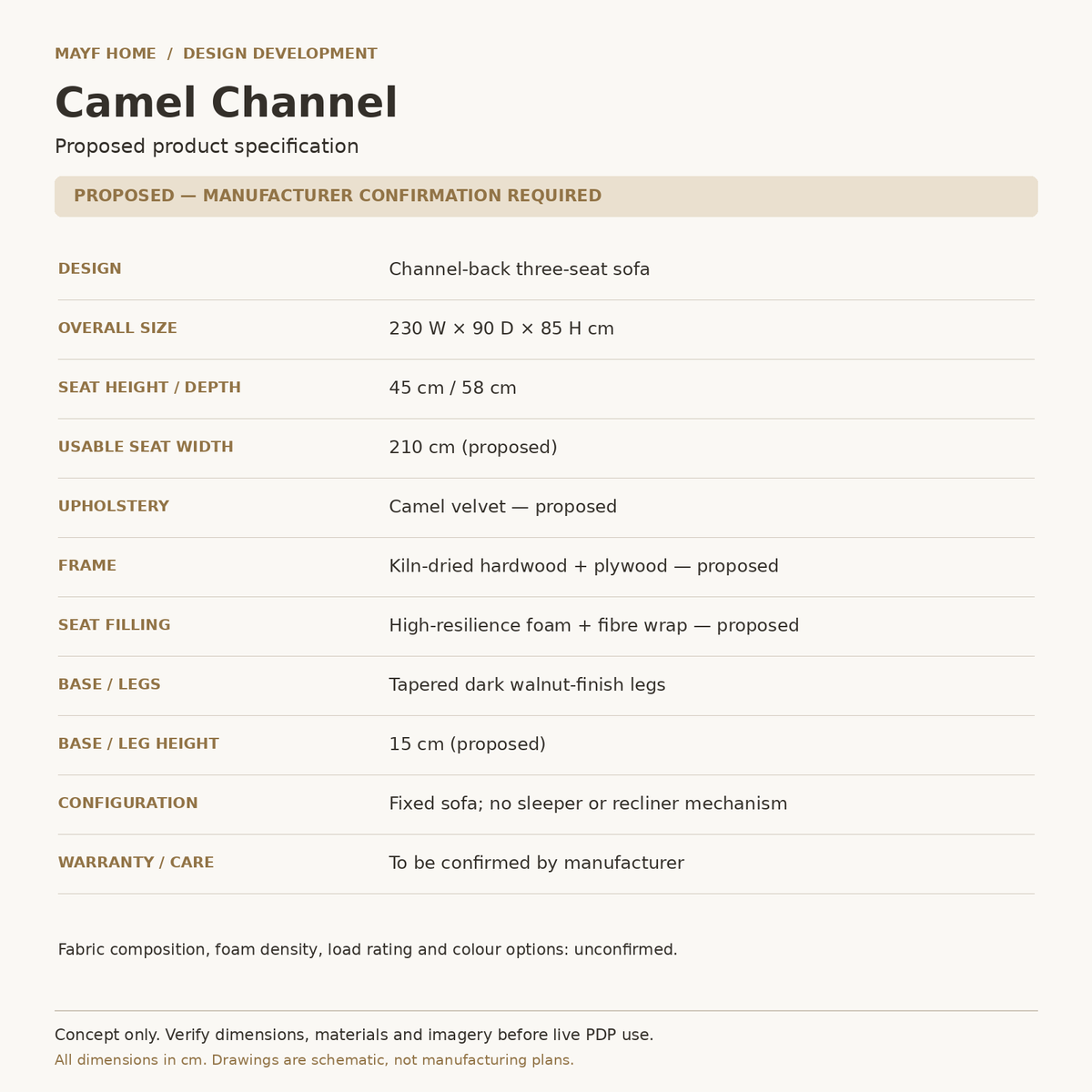 Camel Channel-Tufted Sofa by MAYF HOME
