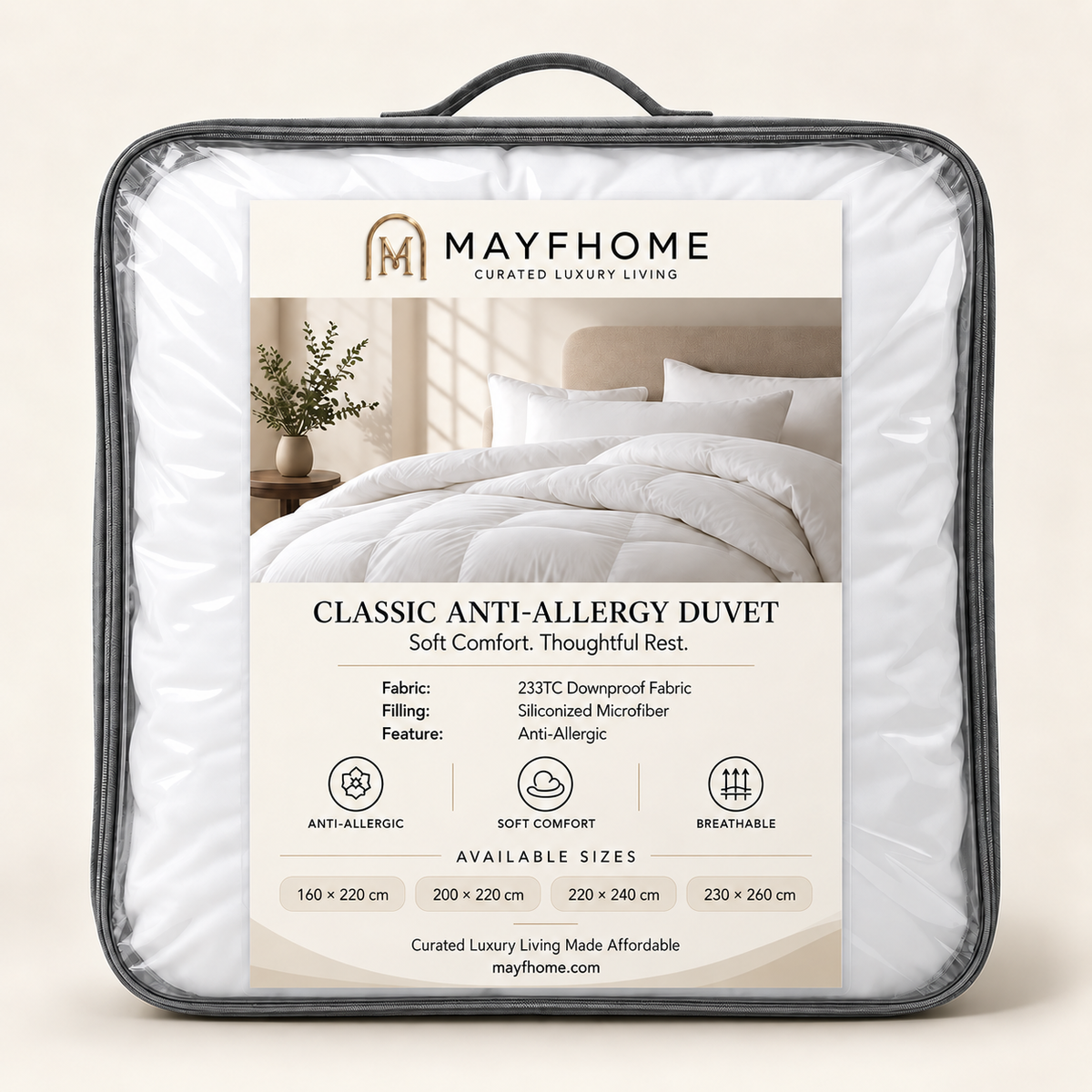 Classic Anti-Allergic Duvet by Mayf Home — folded with brand logo