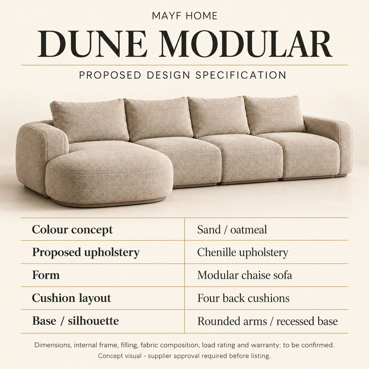 Dune Modular Sand Chenille Chaise Sofa by MAYF Home
