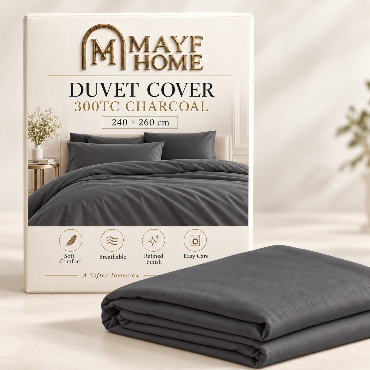 MAYF Home 300TC Duvet Cover – Charcoal
