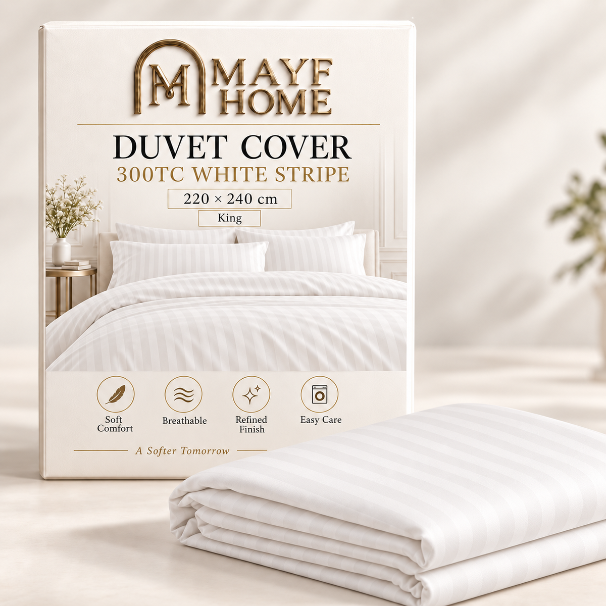 MAYF Home 300TC Duvet Cover – White Stripe