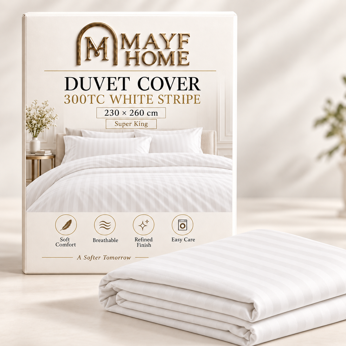 MAYF Home 300TC Duvet Cover – White Stripe