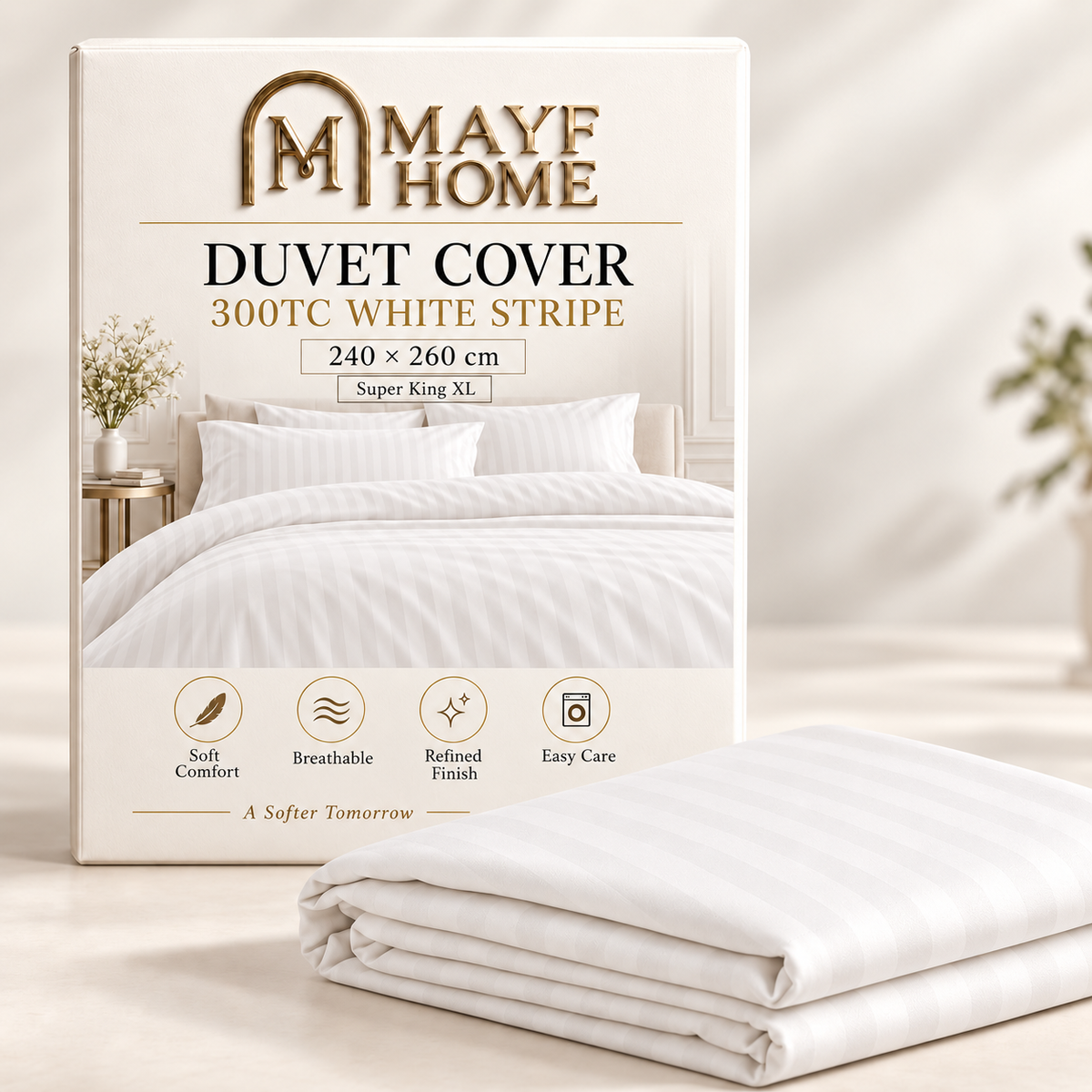 MAYF Home 300TC Duvet Cover – White Stripe
