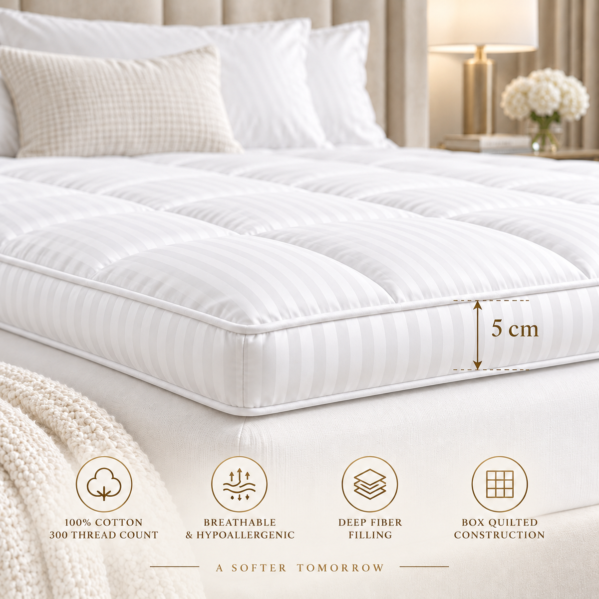 MAYF Home 300TC Mattress Topper – White Stripe