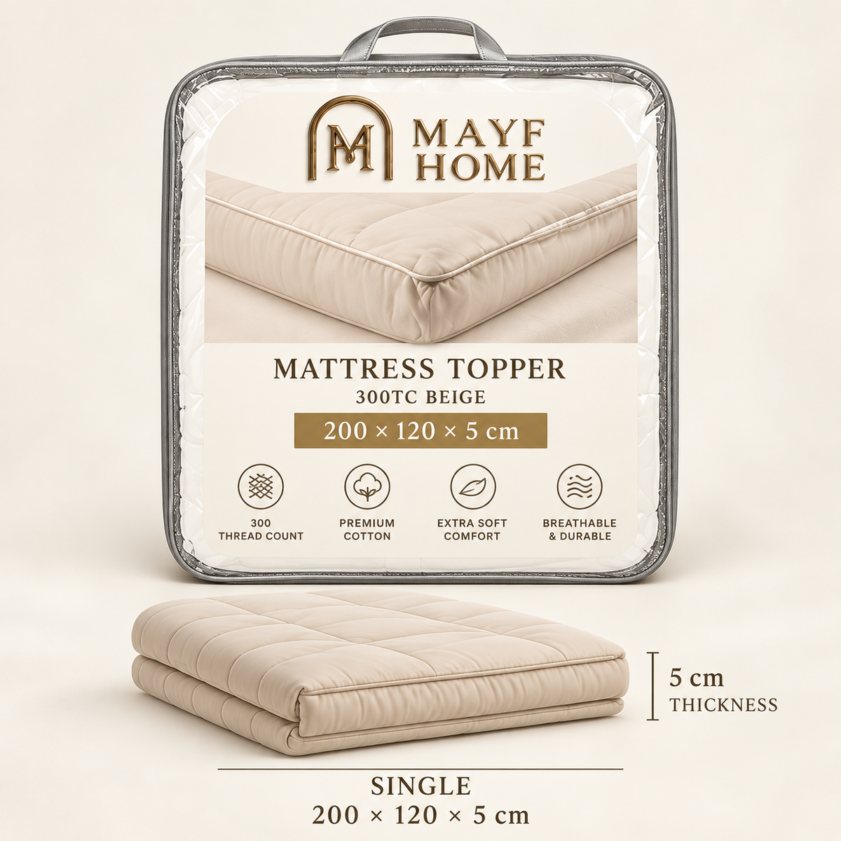 MAYF Home 300TC Mattress Topper – Beige