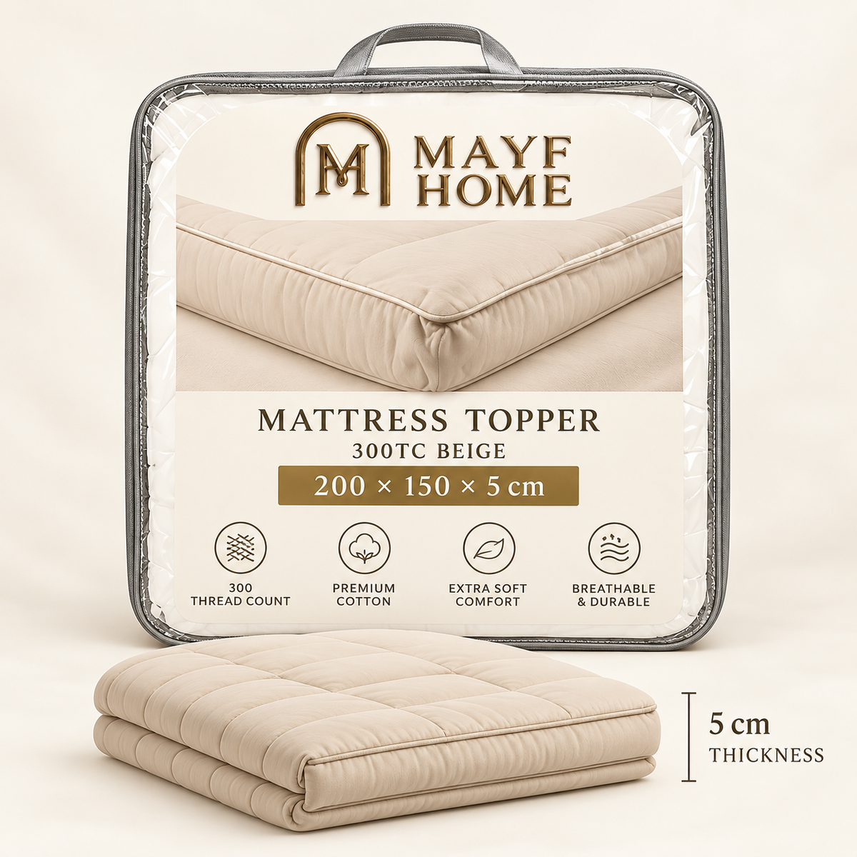 MAYF Home 300TC Mattress Topper – Beige