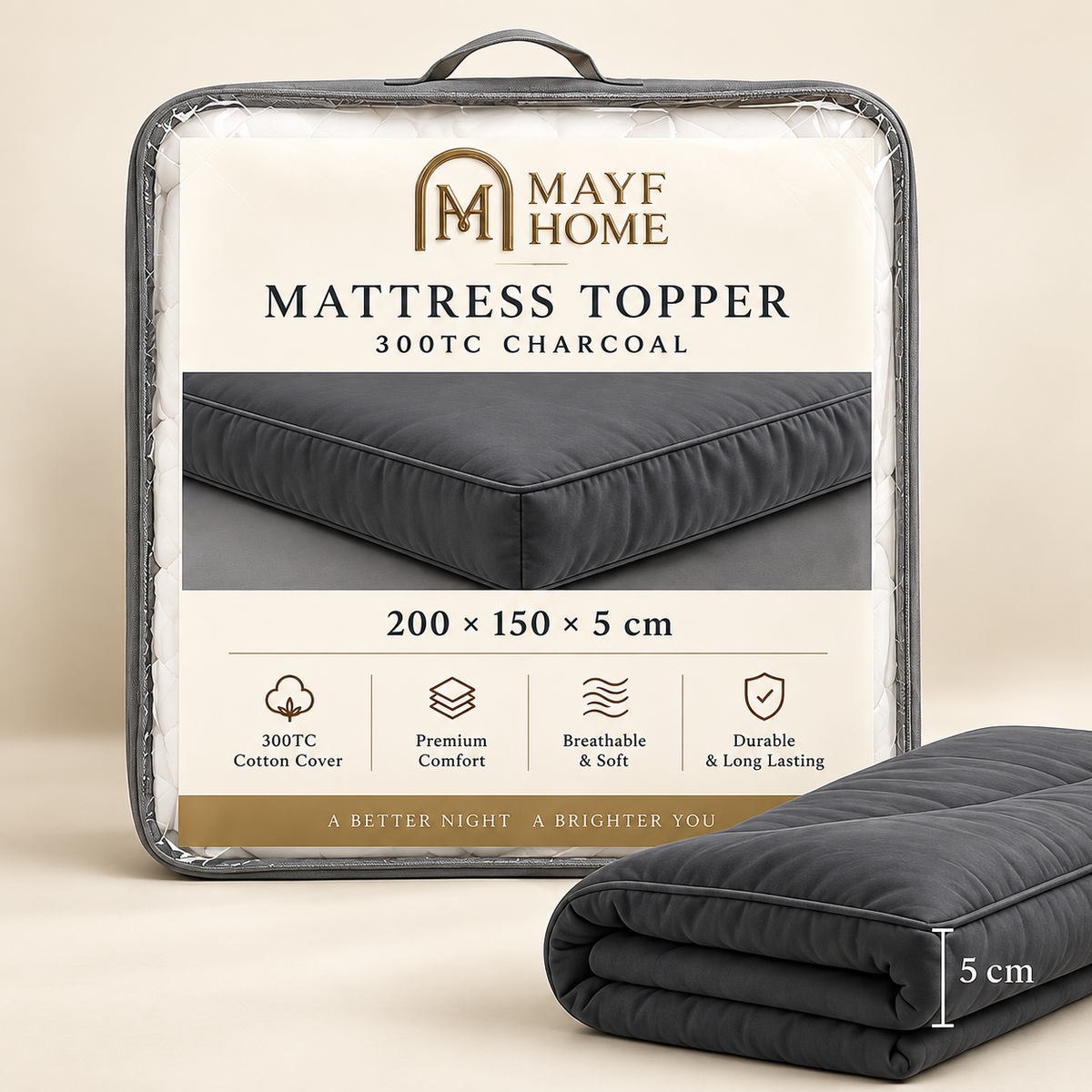 MAYF Home 300TC Mattress Topper – Charcoal