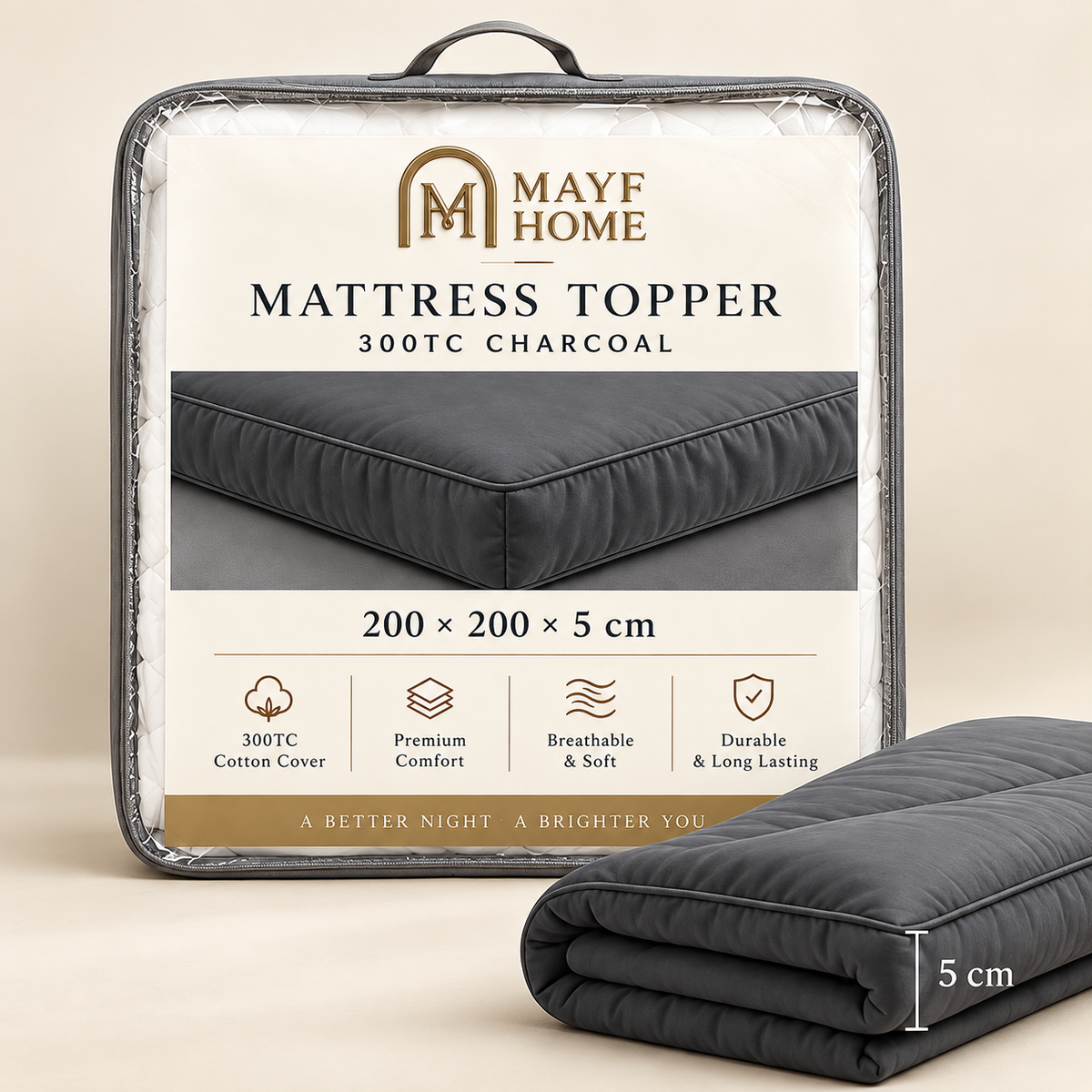 MAYF Home 300TC Mattress Topper – Charcoal