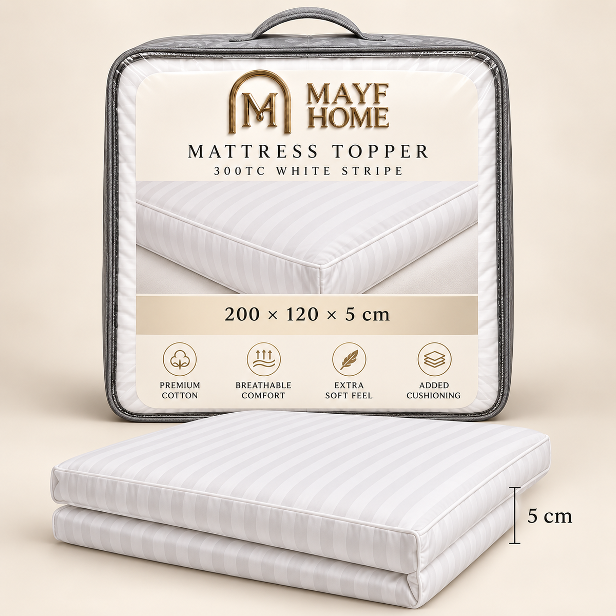 MAYF Home 300TC Mattress Topper – White Stripe