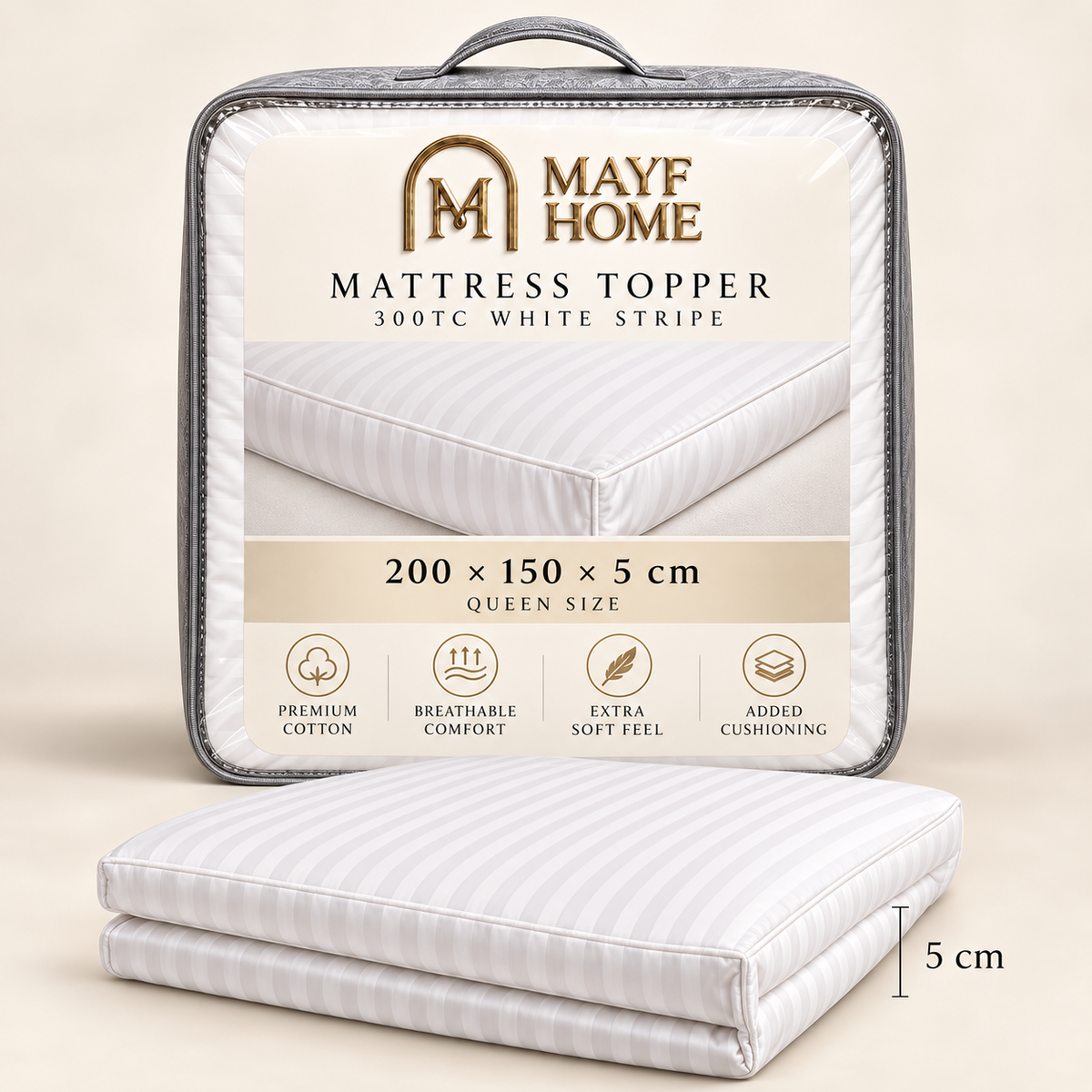 MAYF Home 300TC Mattress Topper – White Stripe