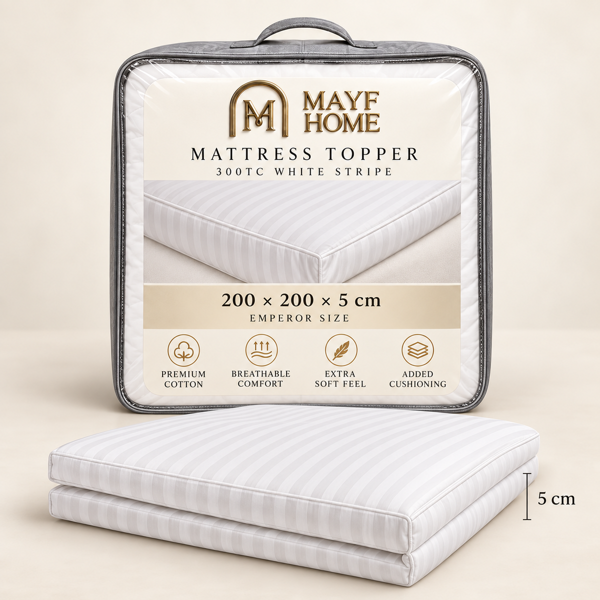 MAYF Home 300TC Mattress Topper – White Stripe