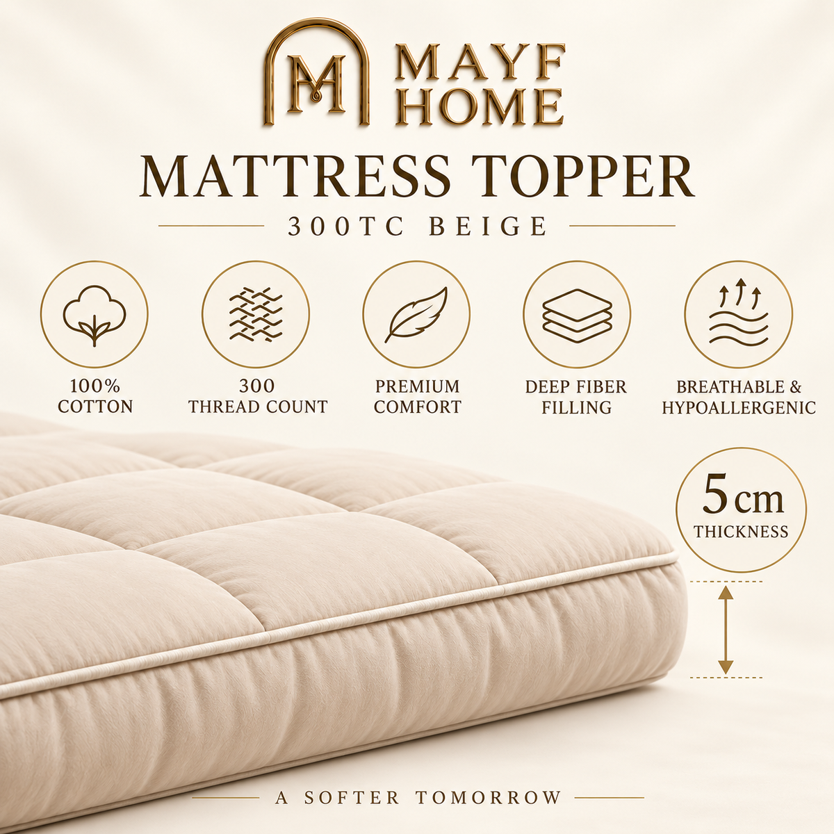 MAYF Home 300TC Mattress Topper – Beige