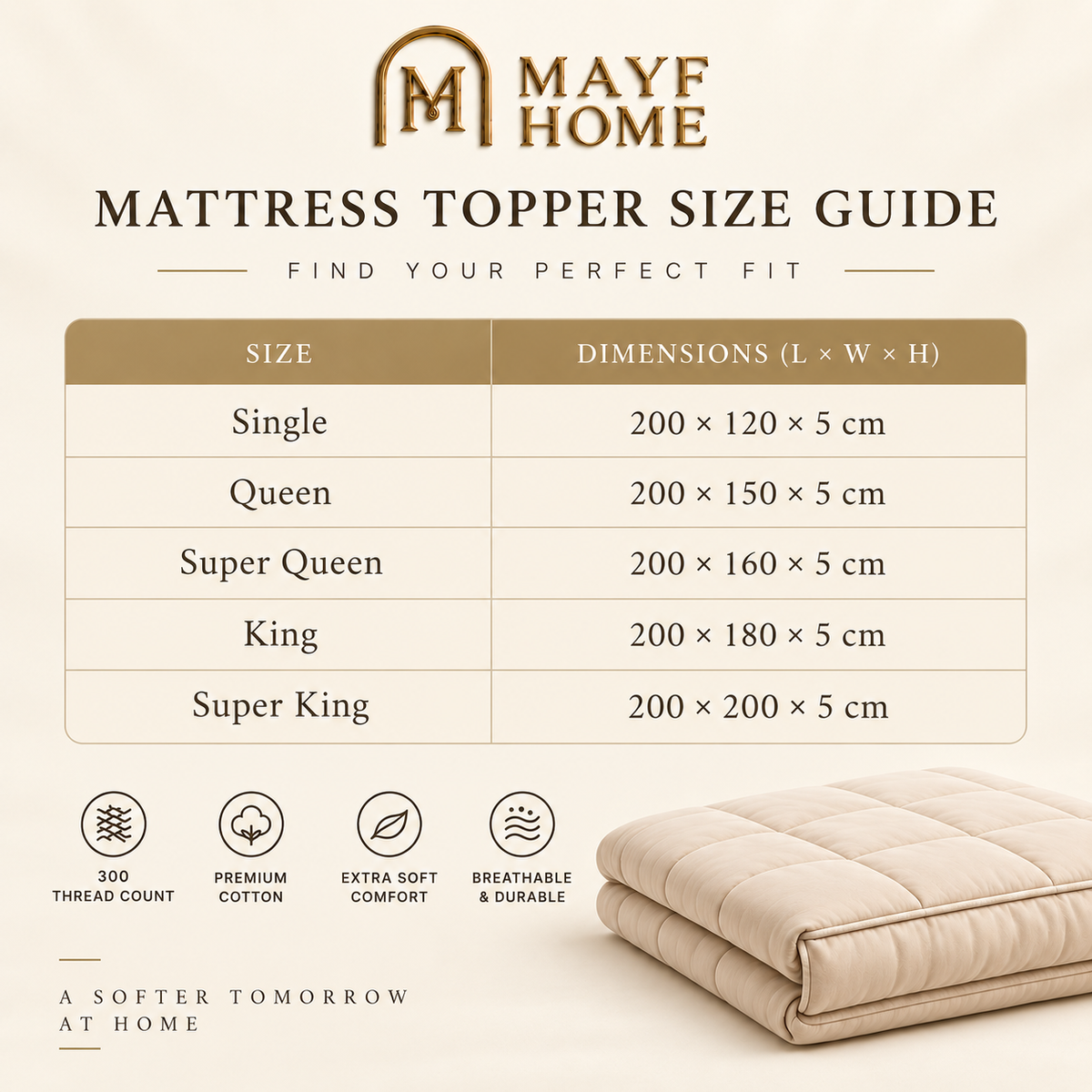 MAYF Home 300TC Mattress Topper – Beige