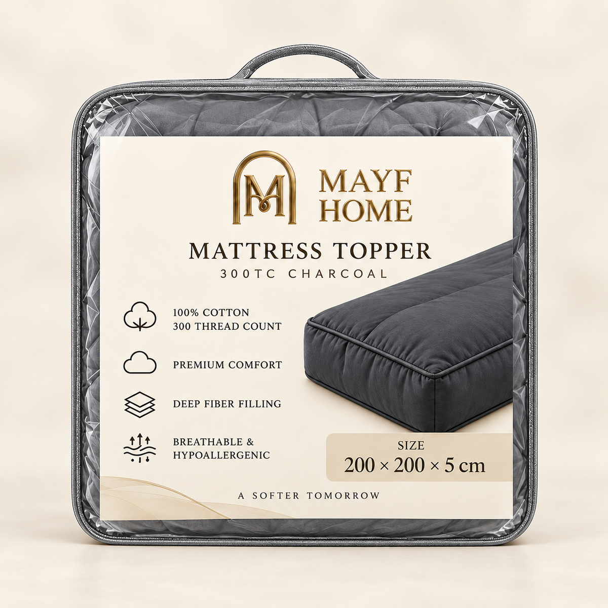 MAYF Home 300TC Mattress Topper – Charcoal
