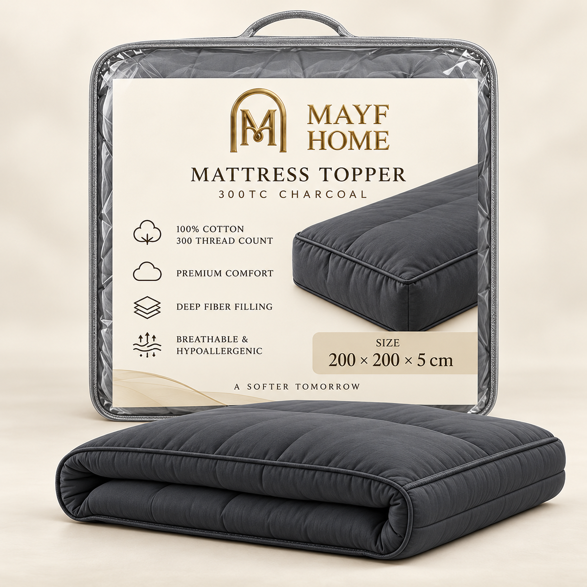 MAYF Home 300TC Mattress Topper – Charcoal