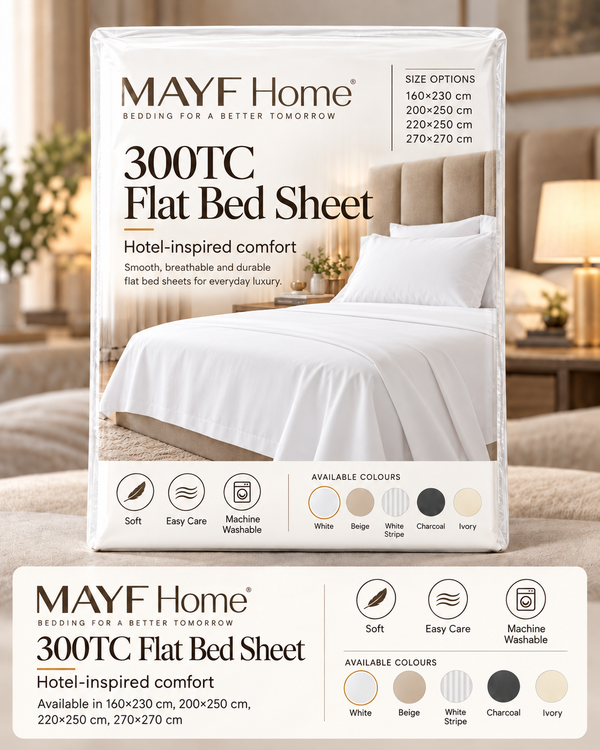 MAYF Home 300TC Flat Bed Sheet – White