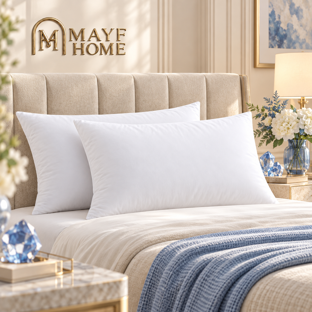 MAYF Home NESTLY Quilted Pillow 700g — lifestyle photo on a bed