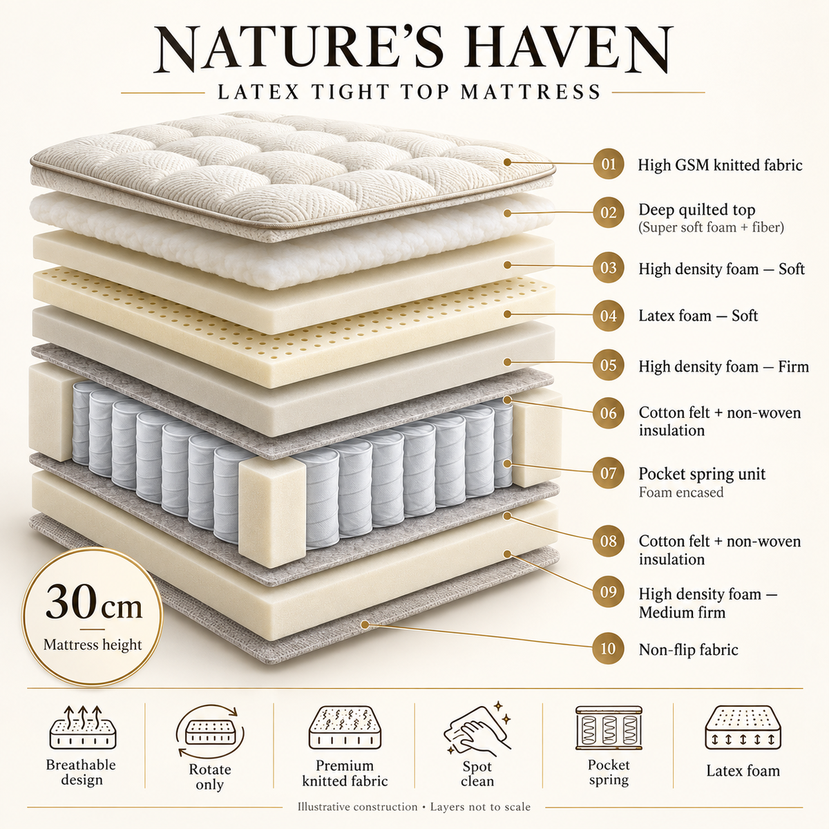 مرتبة Nature's Haven Latex Tight Top من MAYF Home