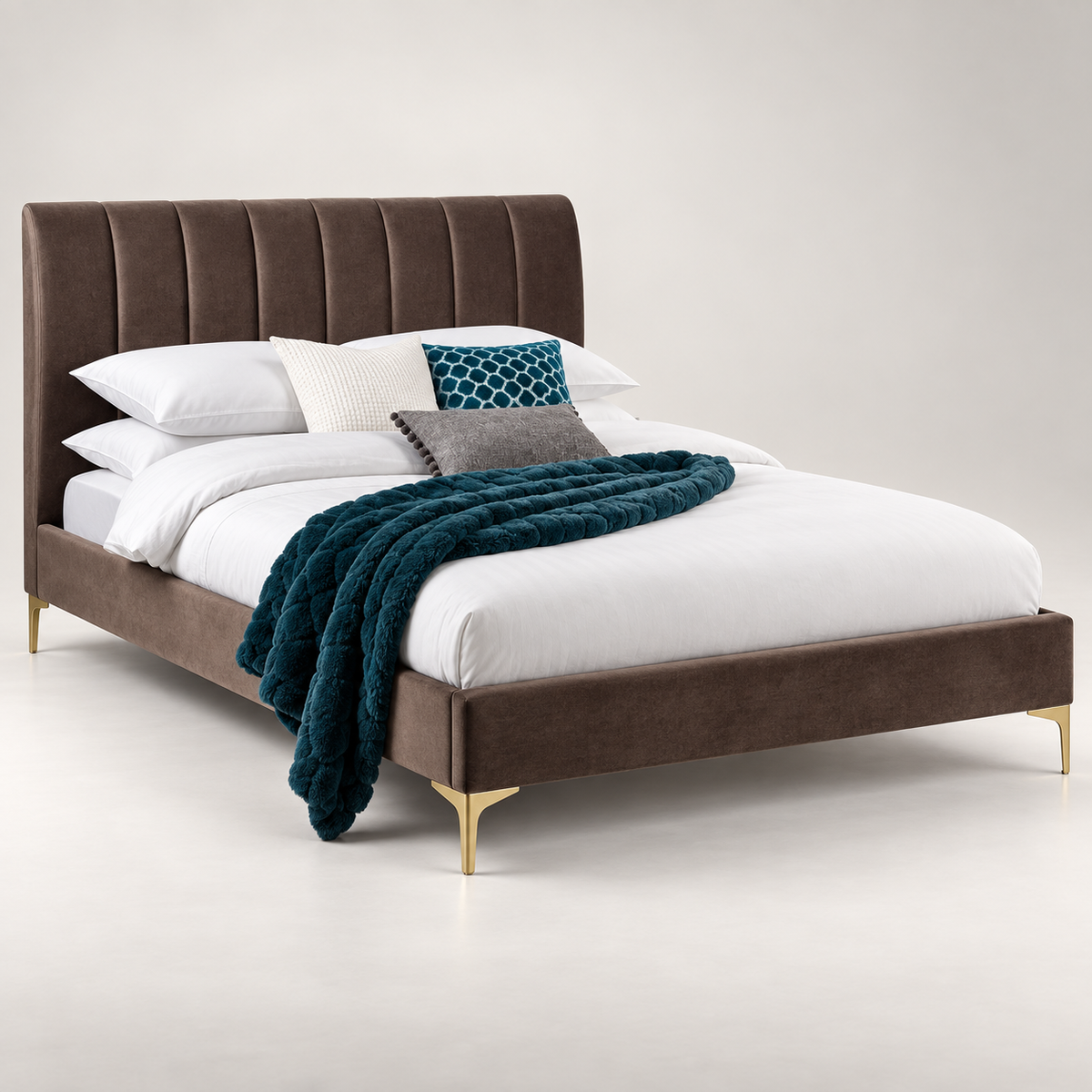 Taupe channel upholstered bed