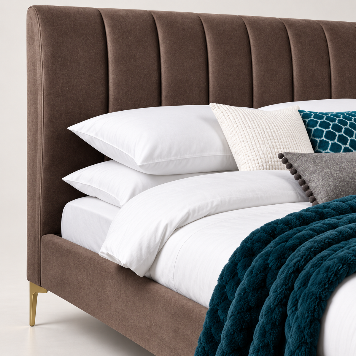 Taupe channel upholstered bed