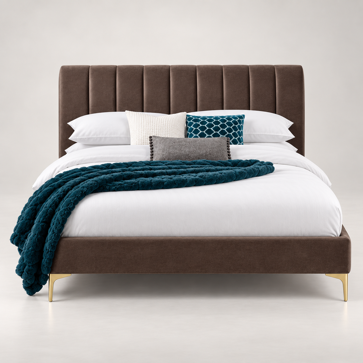 Taupe channel upholstered bed