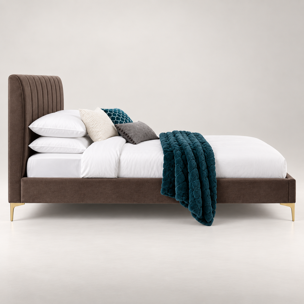 Taupe channel upholstered bed