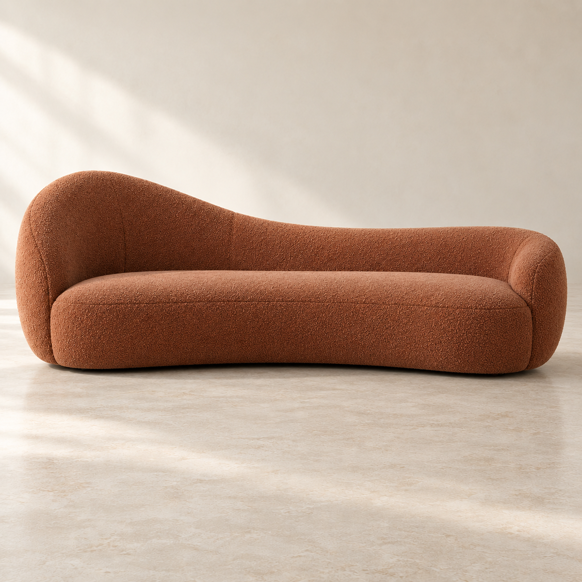 Terra Sculpt Terracotta Bouclé Curved Sofa by MAYF Home