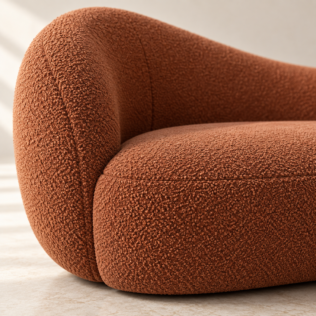 Terra Sculpt Terracotta Bouclé Curved Sofa by MAYF Home