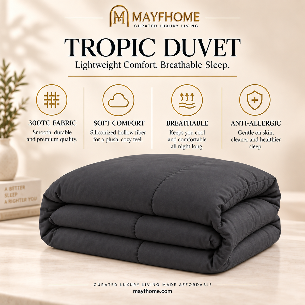 MAYF Home 300TC Duvet – Charcoal