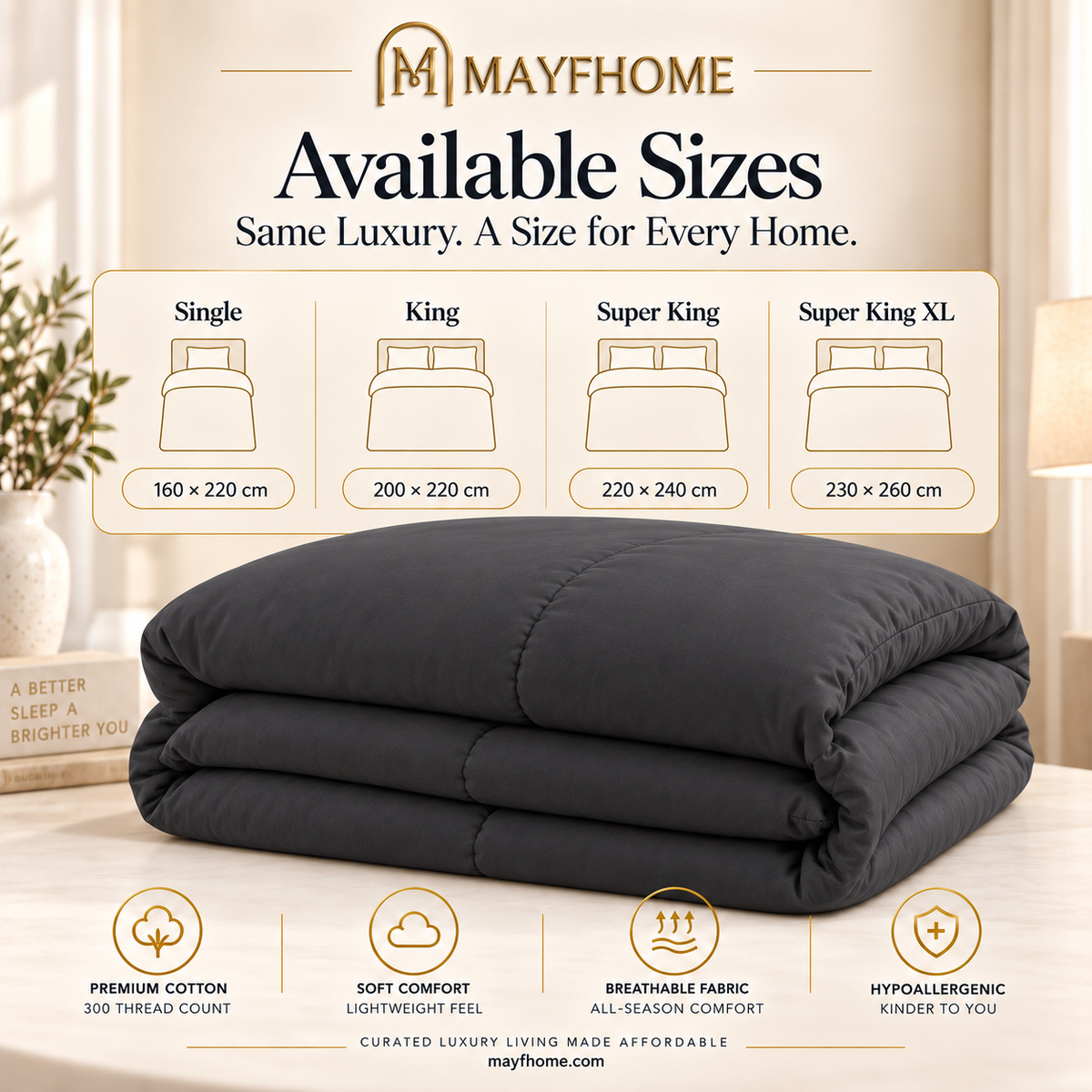 MAYF Home 300TC Duvet – Charcoal