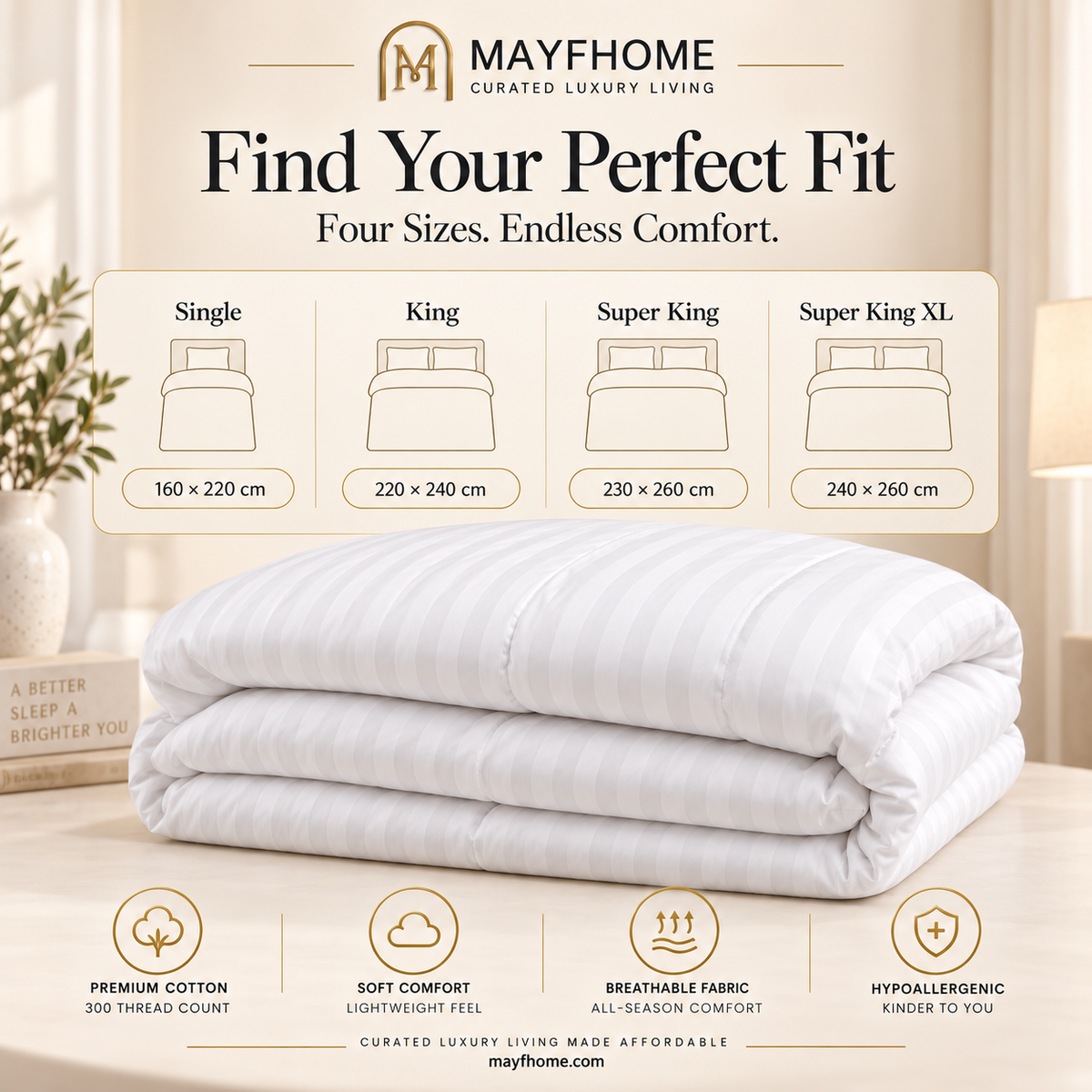 MAYF Home 300TC Duvet – White Stripe