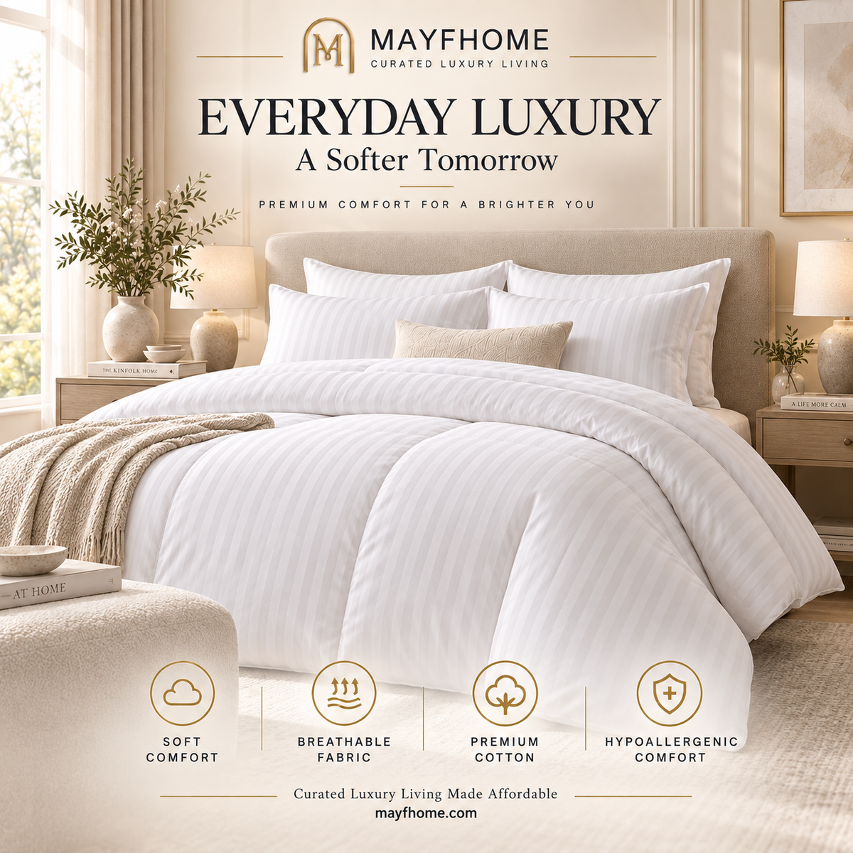 MAYF Home 300TC Duvet – White Stripe